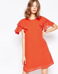 Цельнокройное платье с оборками на рукавах ASOS - Оранжевый