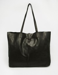 Кожаная сумка-шоппер без подкладки с ремешком ASOS - Черный