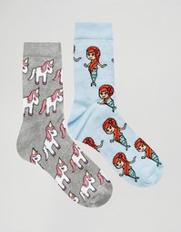 Комплект из 2 пар носков по щиколотку единорог и русалочка ASOS