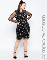 Облегающее платье с отделкой ASOS CURVE Confetti - Черный