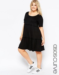 Ярусное свободное платье с короткими рукавами ASOS CURVE - Черный
