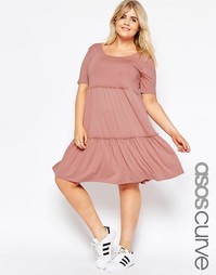 Ярусное свободное платье с короткими рукавами ASOS CURVE - Розовый