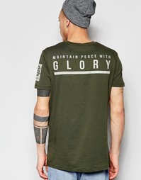 Свободная расклешенная футболка с рукавами в стиле милитари и принтом Asos