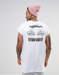 Белая оversize-футболка без рукавов с принтом и ступенчатым подолом AS Asos