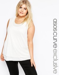 Двухслойная свободная майка в рубчик ASOS CURVE - Белый