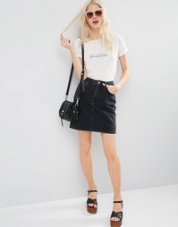 Черная джинсовая мини‑юбка с завышенной талией ASOS