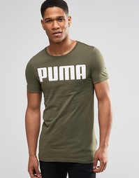 Удлиненная облегающая футболка цвета хаки Puma - Зеленый