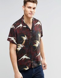 Классическая рубашка с лацканами и принтом птиц и цветов ASOS