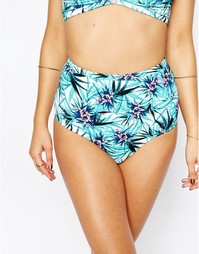 Плавки бикини с завышенной талией и пальмовым принтом ASOS