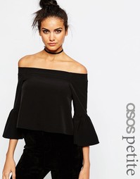 Топ с открытыми плечами и оборками на рукавах ASOS PETITE - Черный