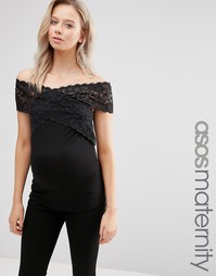 Топ для беременных с открытыми плечами и кружевом ASOS Maternity