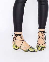 Туфли на каблуках с острым носом и шнуровкой ASOS STORY - Желтый