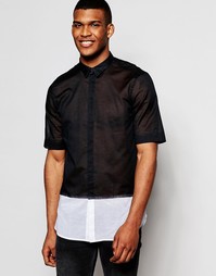 Черная полупрозрачная рубашка с контрастным низом и укороченными рукав Asos