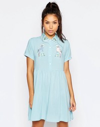 Платье-рубашка на пуговицах с принтом птицы в стиле ретро Lazy Oaf