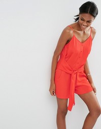 Ромпер на пуговицах с завязкой спереди ASOS - Красный