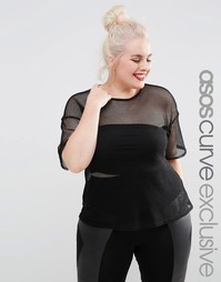 Футболка из сетчатого трикотажа ASOS CURVE - Черный