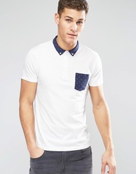 Трикотажная футболка-поло с отделкой в горошек Esprit - Белый