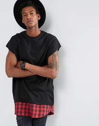 Oversize-футболка с рубашечным краем в клетку ASOS - Черный