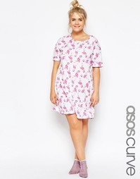 Футболка для сна с принтом фламинго ASOS CURVE - Белый