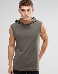 Облегающая футболка цвета хаки без рукавов с капюшоном ASOS - Spinach