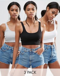 Набор из 3 укороченных топов в рубчик ASOS, скидка 15%