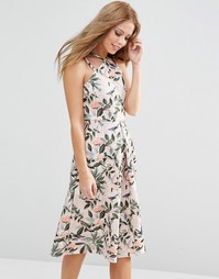 Структурированное платье миди с принтом цветов и птиц ASOS - Мульти