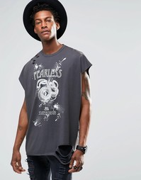 Свободная майка с принтом ASOS - Выбеленный черный