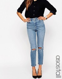 Джинсы слим в винтажном стиле с рваными коленками ASOS TALL Farleigh