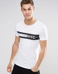 Облегающая футболка с принтом NYC на груди ASOS - Белый