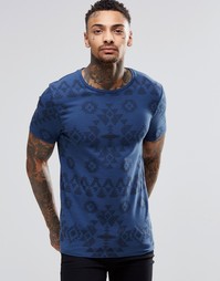 Облегающая футболка с ацтекским принтом ASOS - Темно-синий