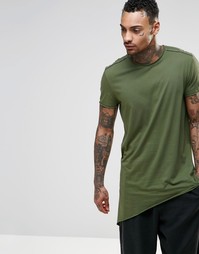 Супердлинная белая футболка с асимметричным краем ASOS - Хаки