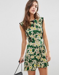 Короткое платье с цветочным принтом и контрастным кантом ASOS - Мульти