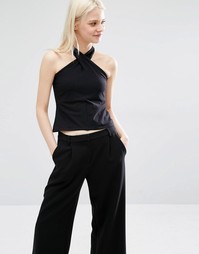 Трикотажный топ с перекрестным дизайном Monki - Черный