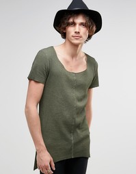 Длинная эластичная футболка из вафельного трикотажа ASOS - Зеленый