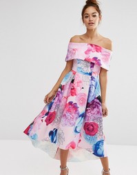 Платье макси с вырезом лодочкой и цветочным принтом ASOS - Цветочный