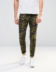 Супероблегающие джинсы с камуфляжным принтом и байкерскими вставками A Asos