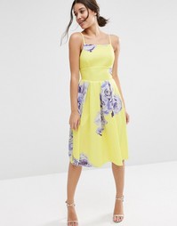 Платье миди с крупным цветочным принтом ASOS - Желтый принт