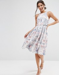 Платье миди с цветочным принтом и укороченным топом ASOS