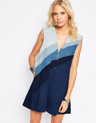 Платье из ткани шамбре в нескольких оттенках синего Free People