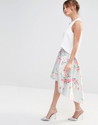 Chi Chi London Floral Midi Skirt - Серый цветочный принт