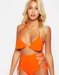Бикини-топ с треугольными чашечками и оборкой ASOS - Оранжевая самба