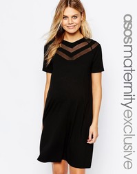 Платье-футболка с шевронным узором ASOS Maternity - Черный