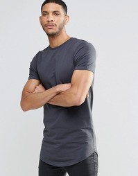 Выбеленная черная футболка облегающего кроя с асимметричным краем ASOS
