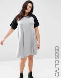 Свободное платье с контрастными рукавами реглан ASOS CURVE - Серый