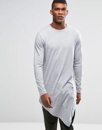 Супер длинная футболка с кнопками и асимметричной кромкой ASOS - Серый