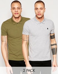 2 облегающих поло с логотипом (серое/зеленое меланжевое) ASOS - СКИДКА