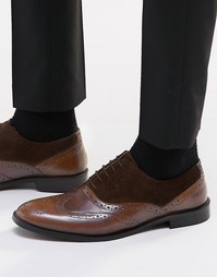 Коричневые кожаные оксфордские туфли с замшевыми вставками ASOS