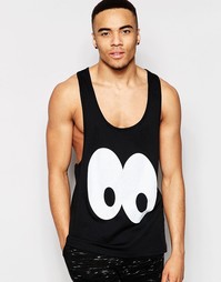 Пижамная майка-борцовка с принтом глаз ASOS - Черный