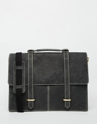 Черный кожаный портфель с контрастной строчкой ASOS - Черный