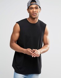 Черная oversize-футболка без рукавов c необработанными проймами ASOS